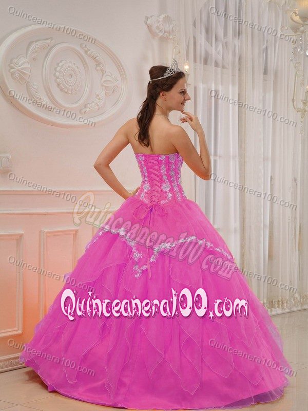 Simple Appliques Sweetheart Multi-layer Quince Dresses in Hot Pink