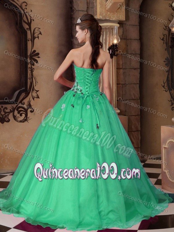 Green Quinceanera Party Dress Sweetheart with Beading Appliques