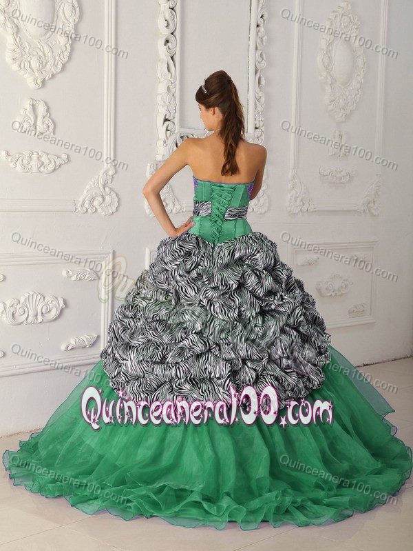 Colorful Organza Strapless Dresses Quinceanera with Zebra Printing