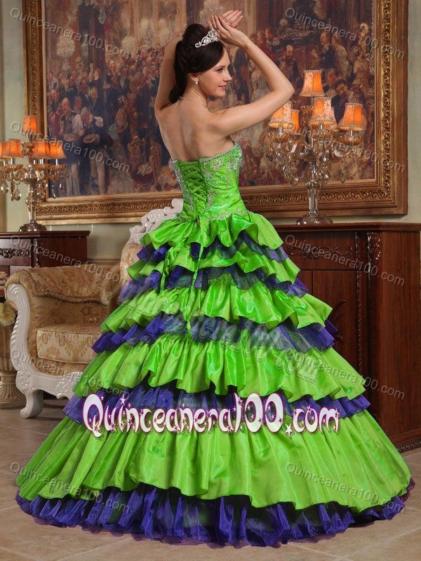 Two-toned Ruffled Layers Dresses for a Quinceanera with Beading