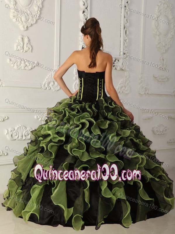 Olive Green Ruffled Layers Dresses Quinceanera with Beading 2014