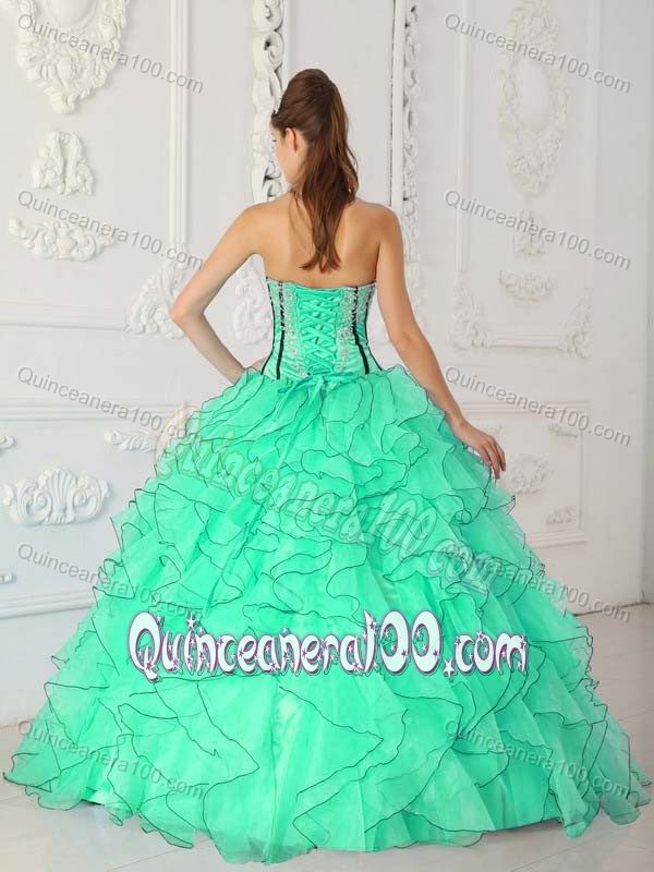 Apple Green Ruffles Sweetheart Quinceanera Gowns with Beading