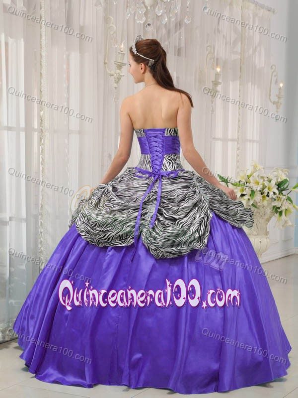 Zebra Printing Sweetheart Sweet 16 Dress with Pick-ups in Taffeta