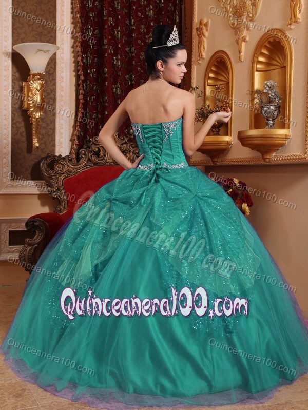 Tulle Turquoise Sweetheart Quince Dress with Beading and Sequins