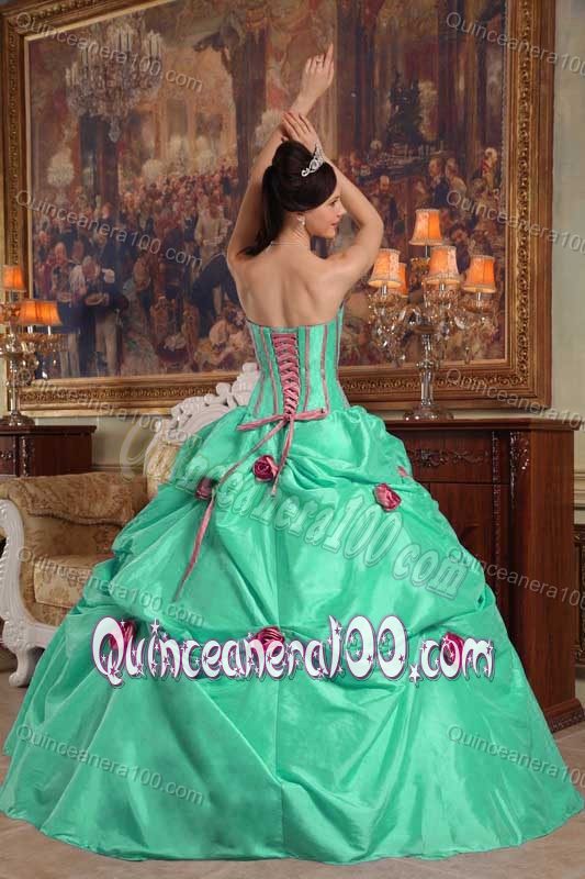 Apple Green Beaded Quinceanera Gowns with Hand Made Flowers