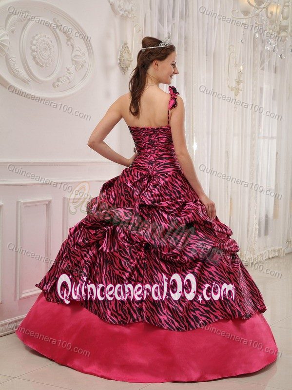 Zebra Print One Shoulder Quinceanera Gown Dress with Appliques