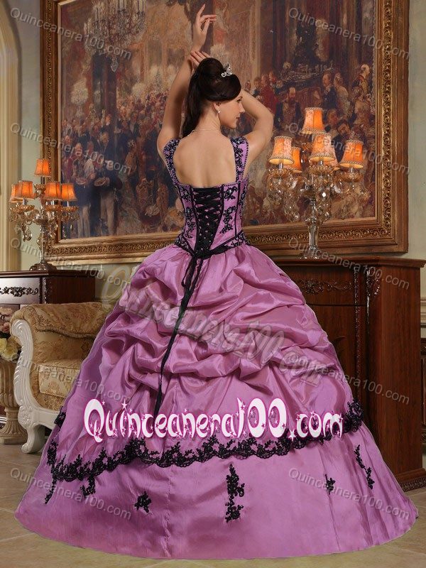 Discount Straps Appliques Taffeta Quinceanera Dress with Pick-ups