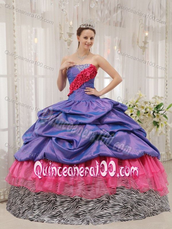 Colorful Pick-ups Quinceanera Gowns with Zebra Printing Hot Sale