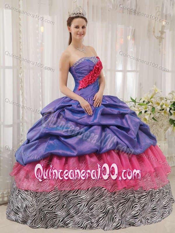 Colorful Pick-ups Quinceanera Gowns with Zebra Printing Hot Sale