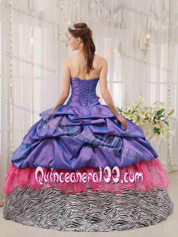 Colorful Pick-ups Quinceanera Gowns with Zebra Printing Hot Sale