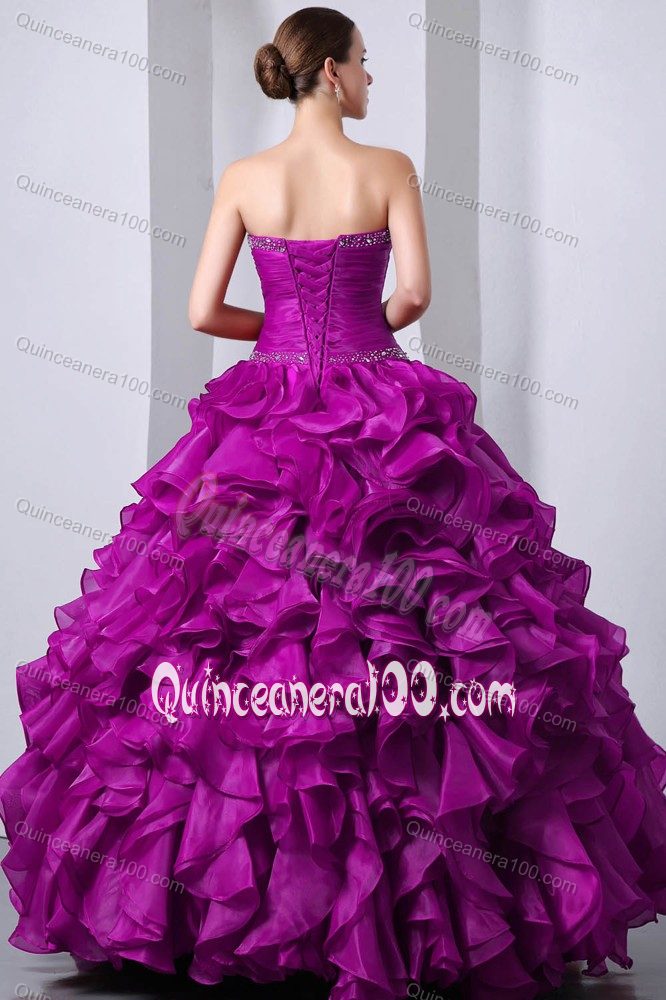 Beaded Ruche Sweetheart Sweet 16 Dresses Ruffled Layers in Purple