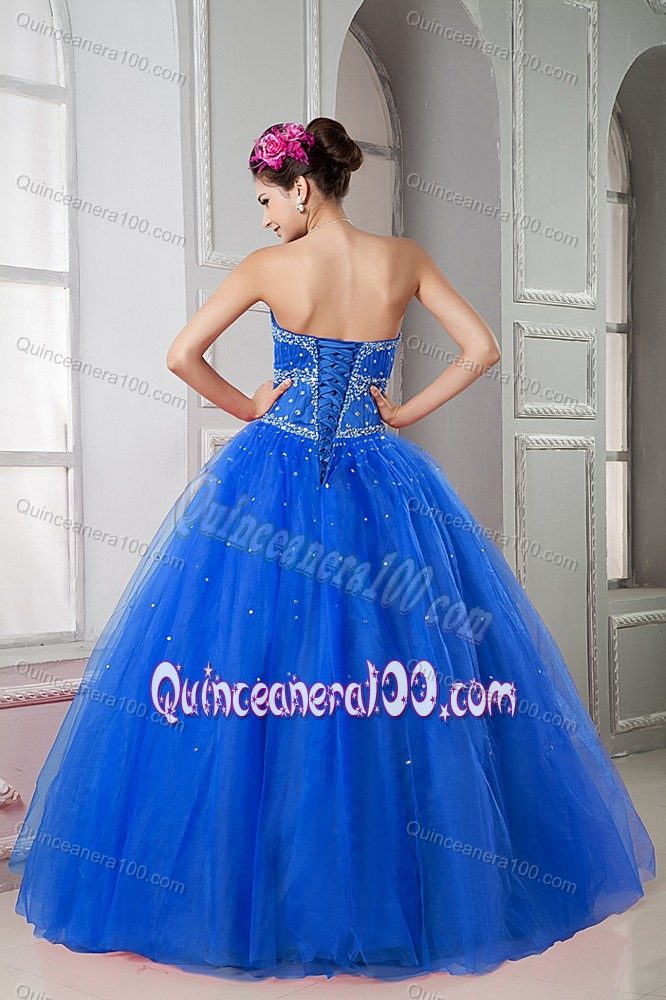 Discount Blue Sweetheart Tulle Dress for Quinceanera with Beading