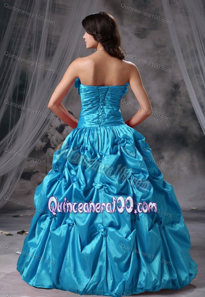 Pretty Blue Dress for Sweet 15 with Pick-ups and Flowers