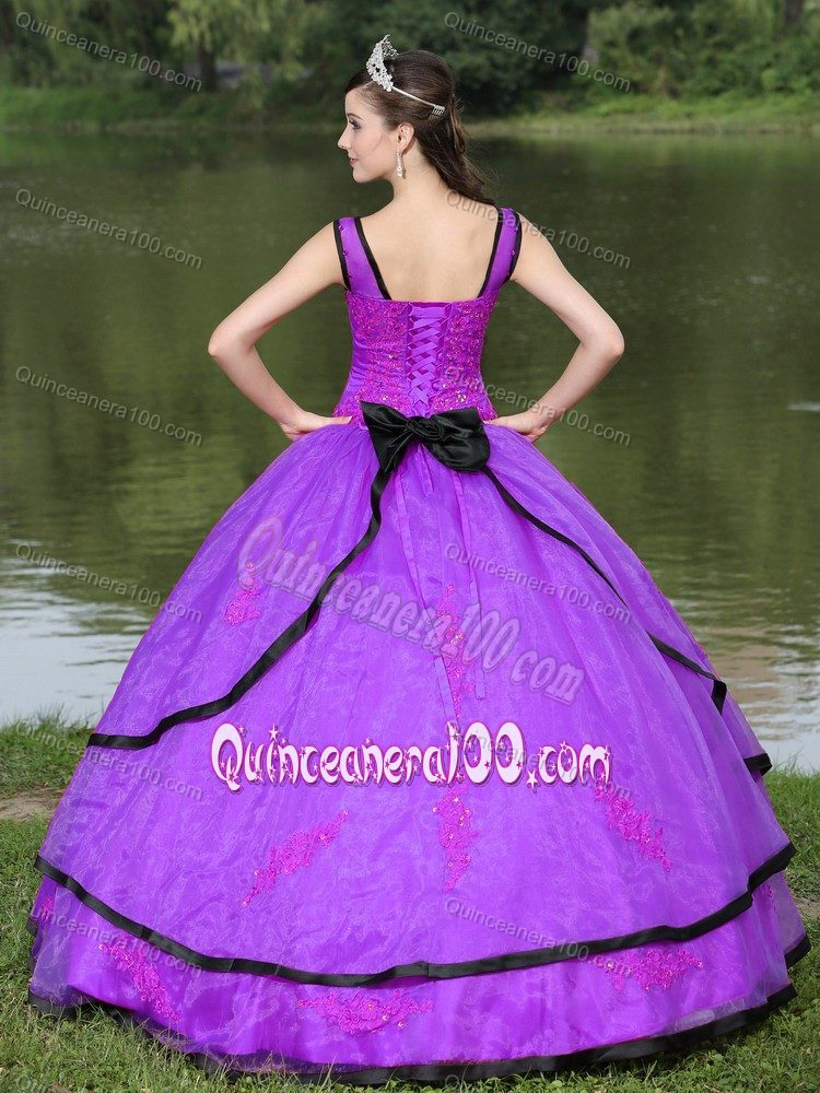 Long Sleeves Appliqued Purple Dresses for Sweet 15 for Rent