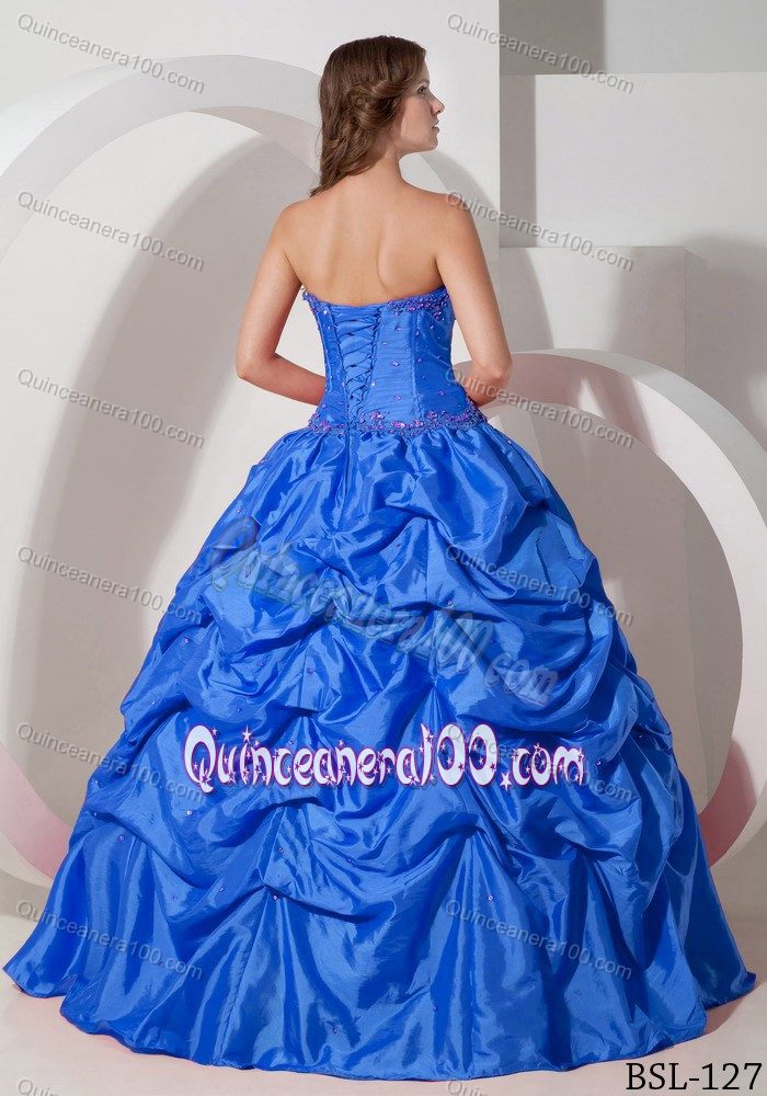 Fast Shipping Pick-ups Appliqued Blue Quinceanera Gown 2013