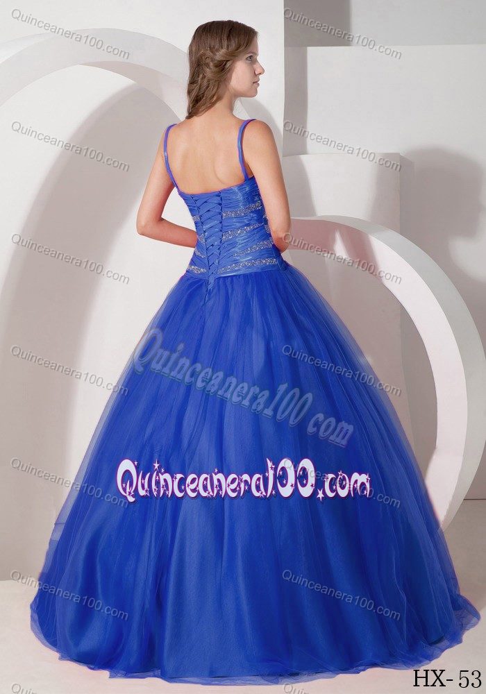 2012 Pretty Beaded Blue Sweet 15 Dresses with Spaghetti Straps