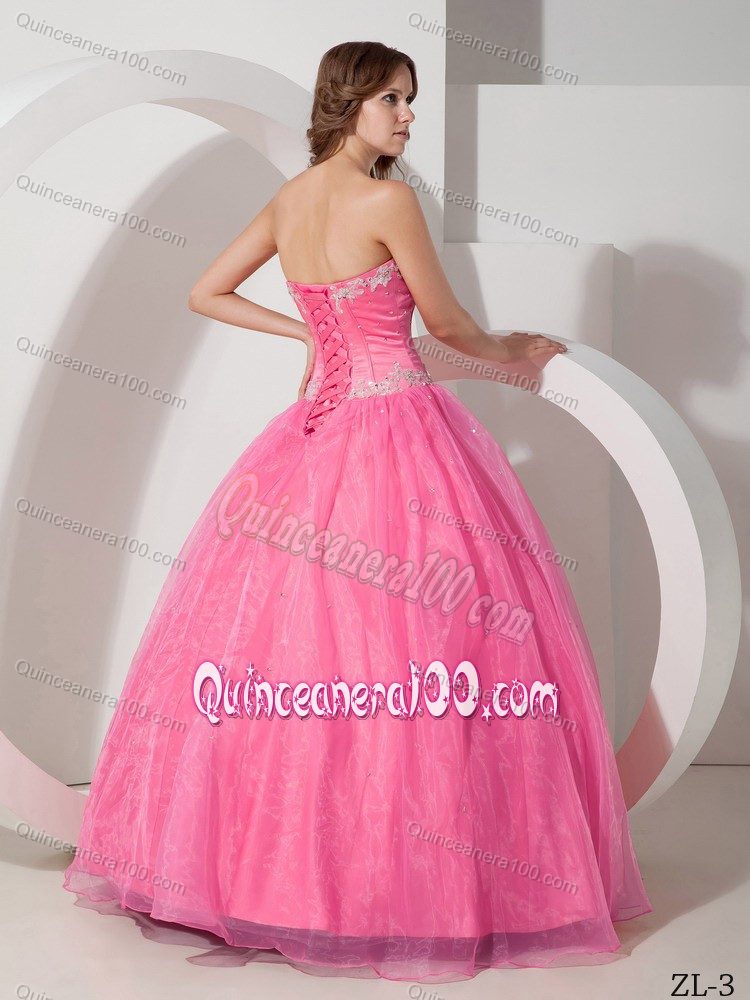 Appliqued Beaded Rose Pink Quinceanera Dresses under 200