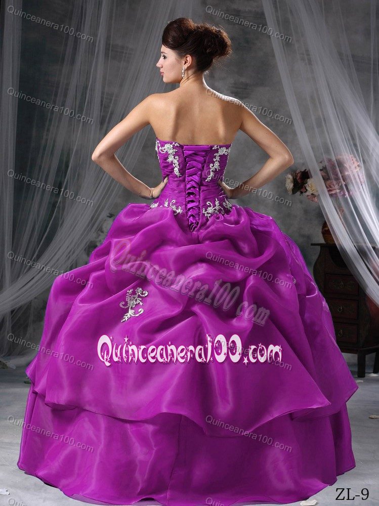 Sweetheart Pick-ups Appliqued Fuchsia Quinces Dresses 2012