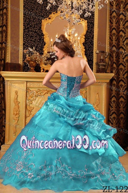 Low Price Appliqued Teal Quinceanera Dresses with Pick-ups