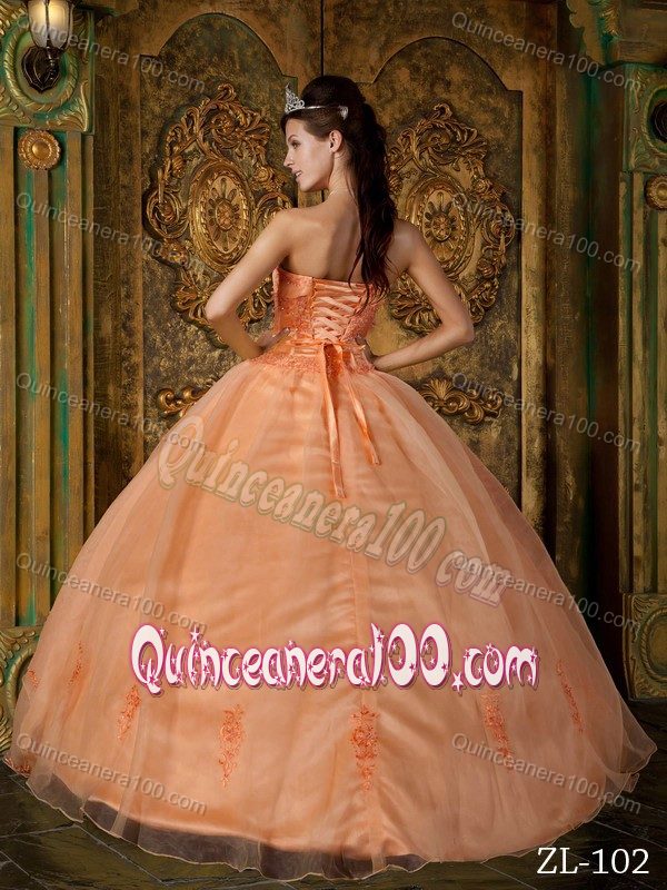 2012 Hot Sale Orange Quinceanera Gown Dress with Appliques