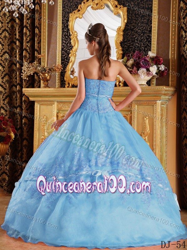 Ball Gown Strapless Appliqued Baby Blue Quinceanera Gowns