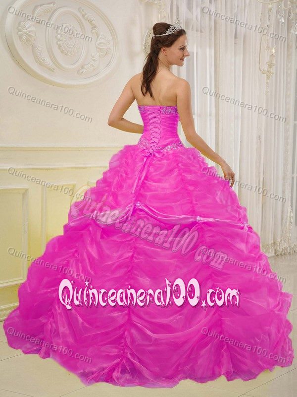 2014 Ball Gown Sweetheart Beaded Hot Pink Quinceanera Gown