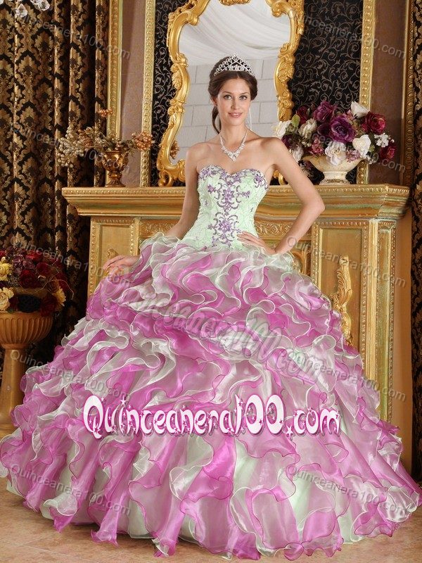 Multi-colored Strapless Embroidery Bodice Quince Dresses Designer