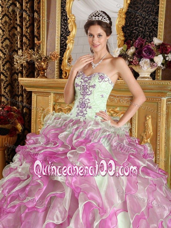 Multi-colored Strapless Embroidery Bodice Quince Dresses Designer