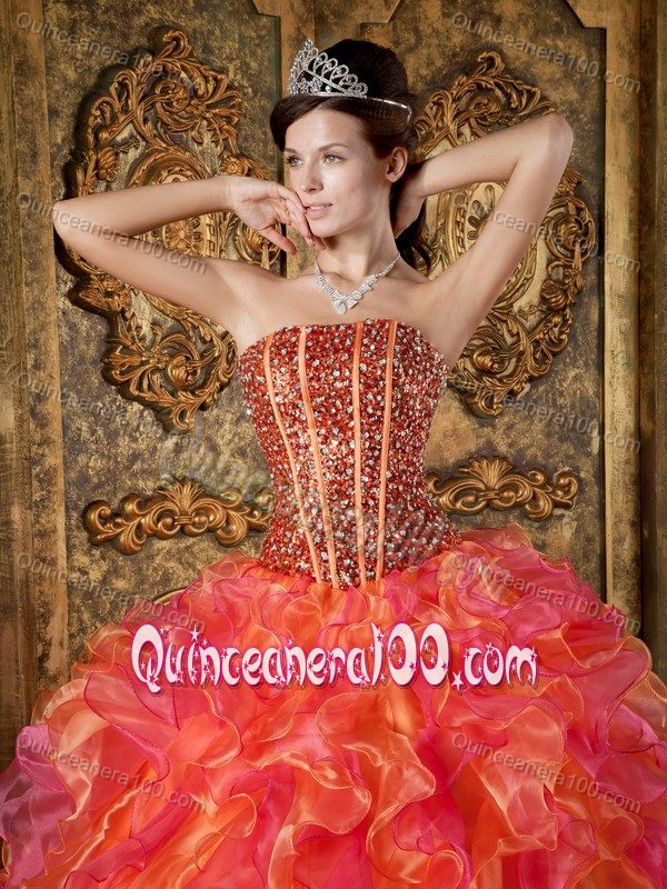 Colorful Ruffled Strapless Beading and Sequins Dress for Sweet 15