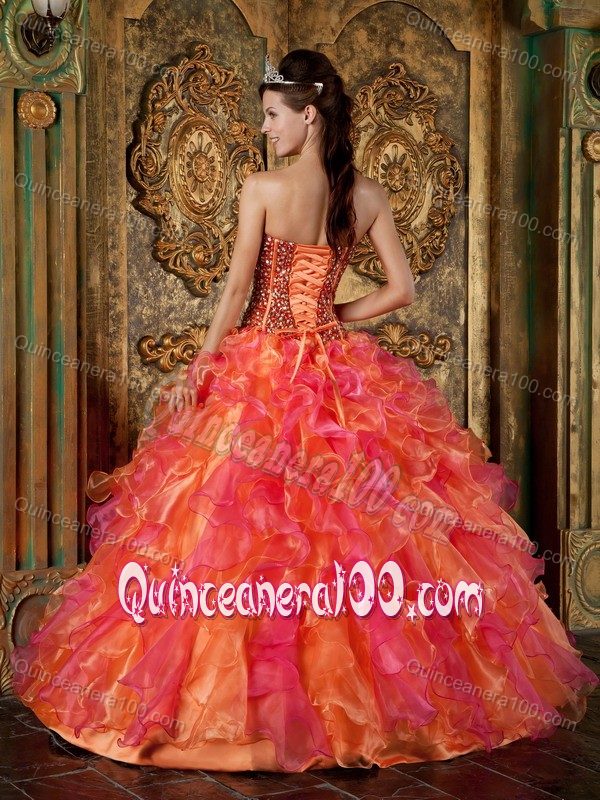 Colorful Ruffled Strapless Beading and Sequins Dress for Sweet 15