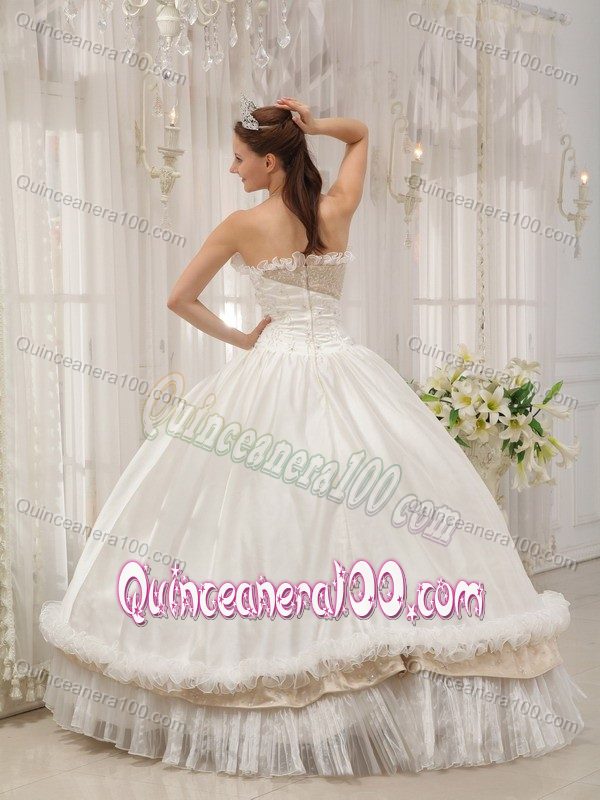 White Hand Made Flowers Strapless Multi-tiered Quince Dresses