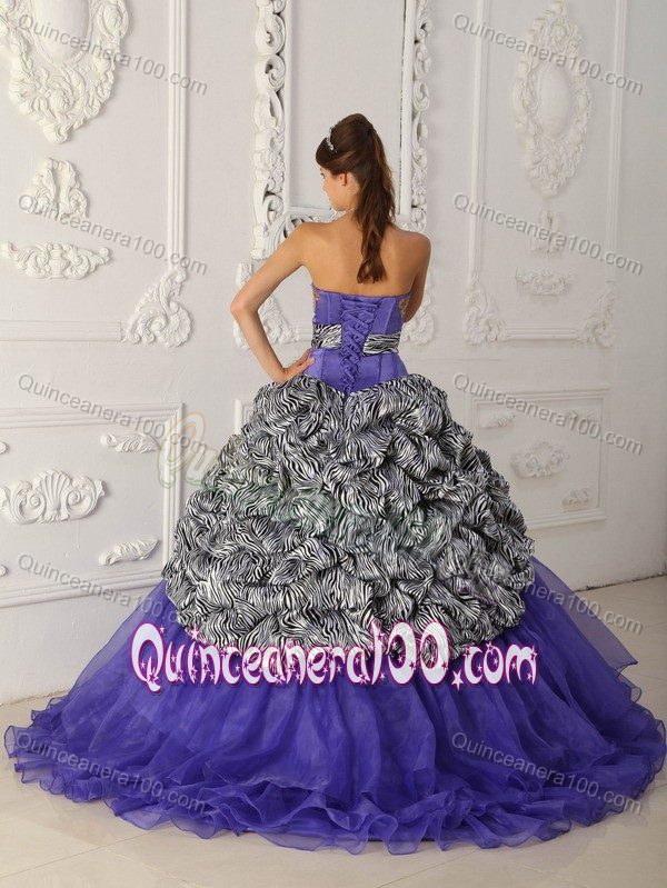 Unique Strapless Ruffled Quince Dress with Zebra Decorate Pick-ups