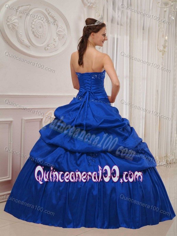 Royal Blue Strapless Pick-ups Beading Ruched Quinceanera Dress