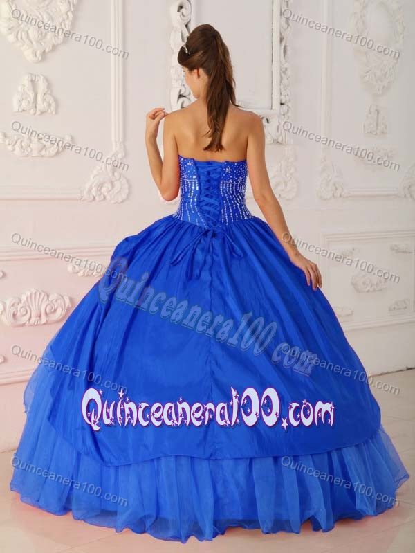 Royal Blue Strapless Ruffled Beading Quinceanera Gowns with Tiers