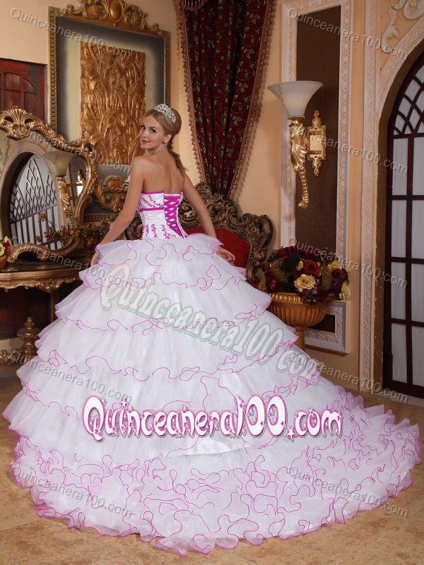 White Multi-tiered Strapless Appliques Lace up Front Dresses Quince