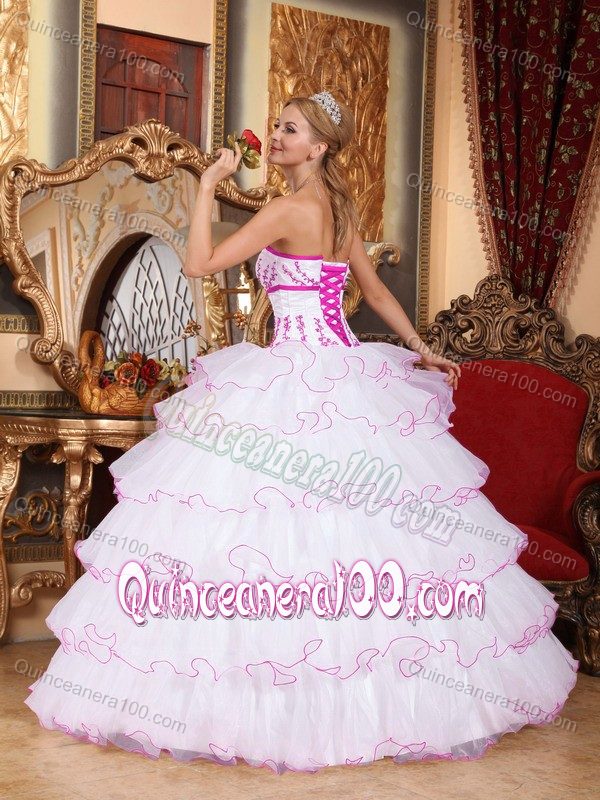 White Multi-tiered Strapless Appliques Lace up Front Dresses Quince