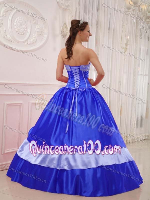 Royal Blue Applique Strapless Bowknot Decorate Dress for Sweet 15