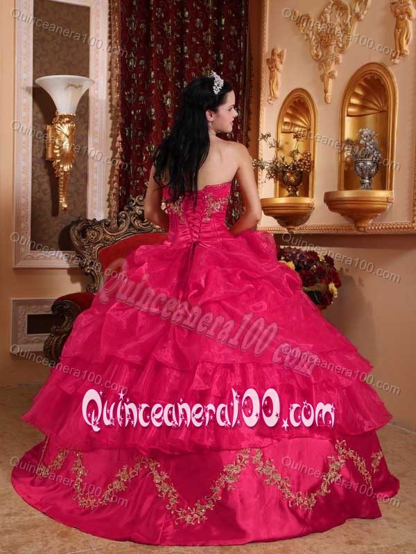 Strapless Organza Pick-ups Embroidery Beading Dresses Quinceanera