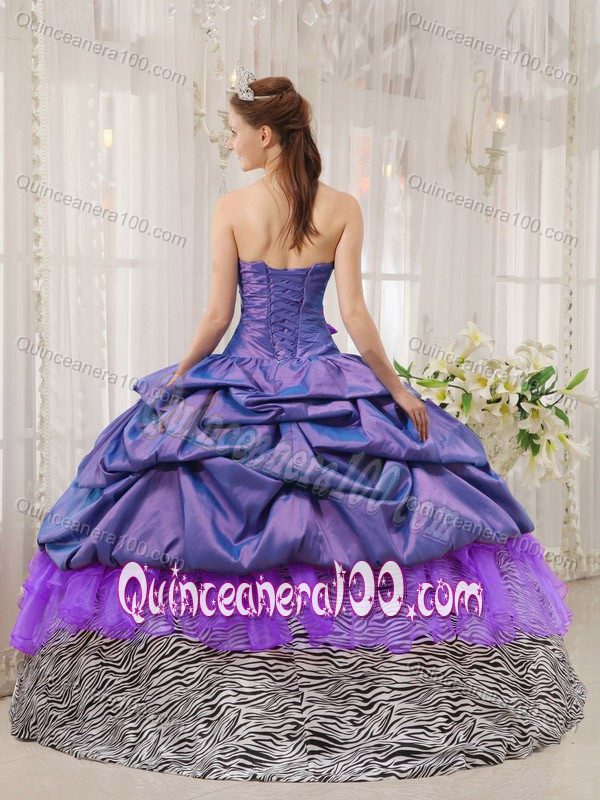 Exclusive Strapless Pick-ups Zebra Beading Dresses Quinceanera