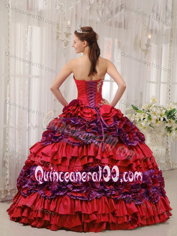 Desperate Housewives Colorful Multi-tiered Strapless Ruched Appliques Quinceanera Gowns