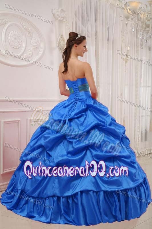 Beading Blue Strapless Pick-ups Dresses Quince with Floral Puffy