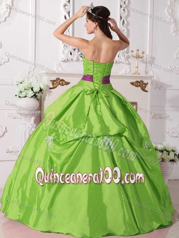 Bow Accent Sash Strapless Appliqued Organza Dress for Quinceanera