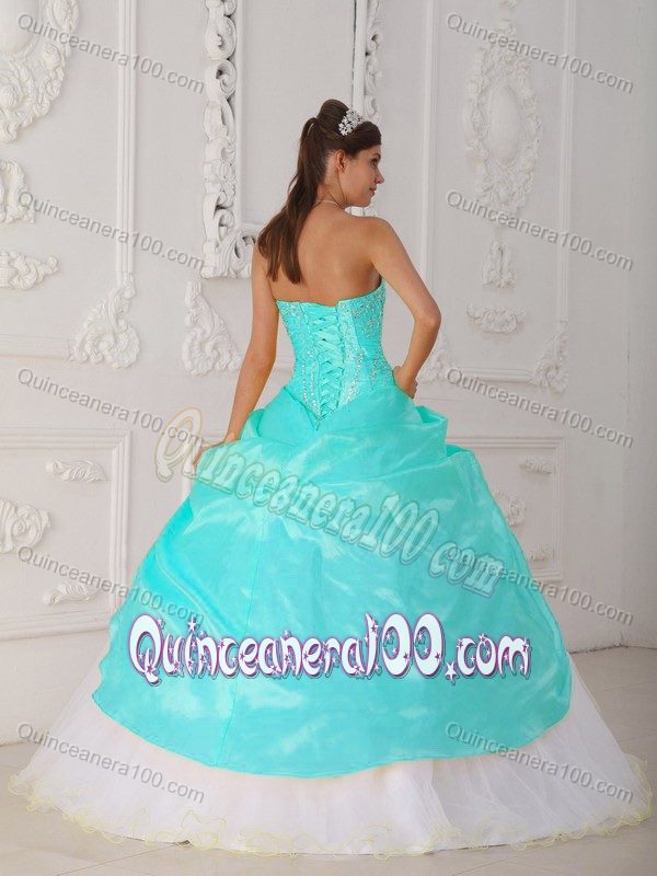 Baby Blue and White Organza and Taffeta Hand Made Flowers Quince Dresses