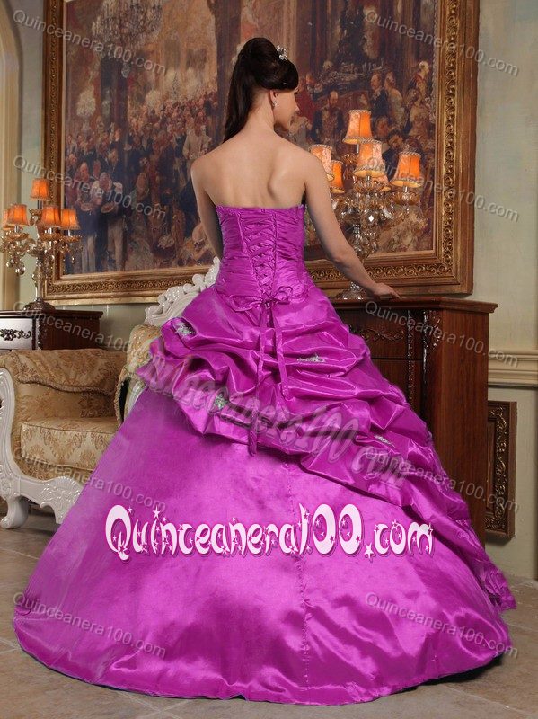 Popular Hot Pink Pick-ups Beading Appliques Sweetheart Dress of 15