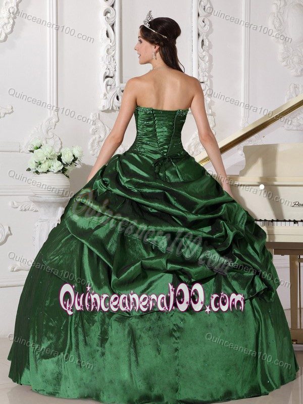 Perfect Green Ruched Bodice Pick-ups Strapless Sweet 15 Dresses