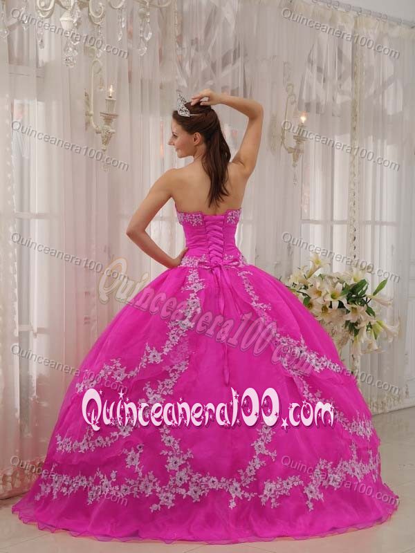 Hot Pink Sweetheart Appliques Ball Gown Dress for Quince Designer