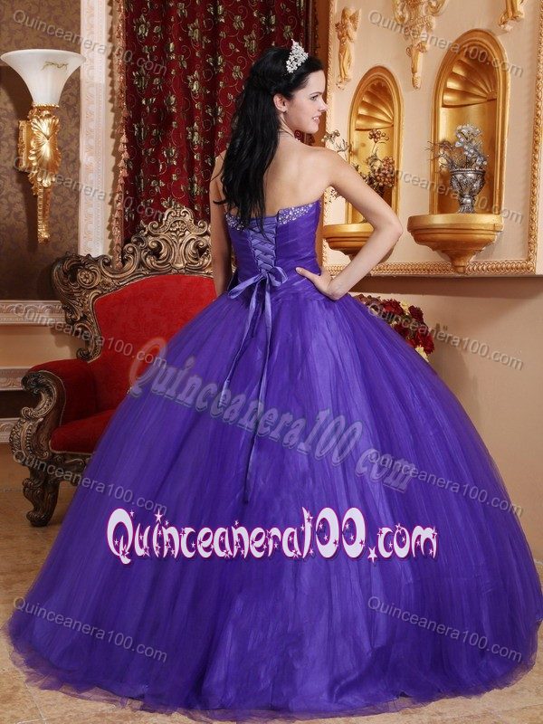 Purple Sweetheart Beading Dresses for 15 with a Bowknot on Waist