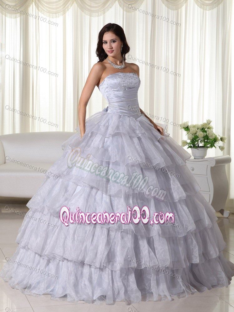 Light Gray Multi-tiered Beading Organza Dresses for Quinceanera