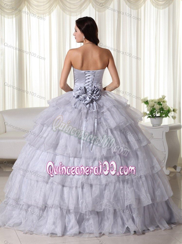 Light Gray Multi-tiered Beading Organza Dresses for Quinceanera