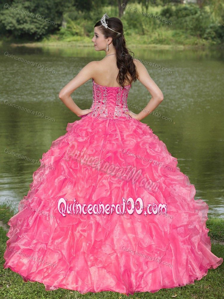 Rose Pink Beading Sweet Heart Sweet Sixteen Dresses with Ruffles